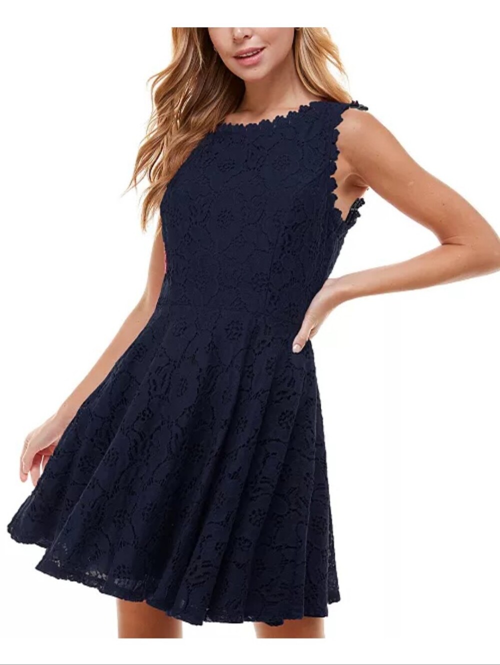 NWT City Studio Black Lace Fit & Flare Sleeveless Dress Size 7 Floral Cocktail